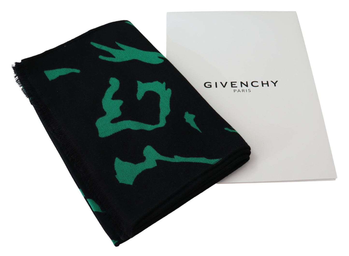 Givenchy musta-vihreä unisex villa-silkkisekoite huivi