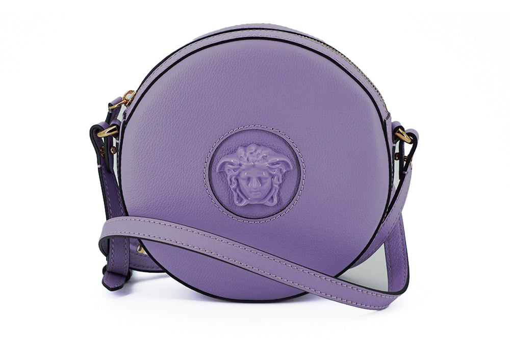 Versace lila pyöreä nahkainen crossbody laukku