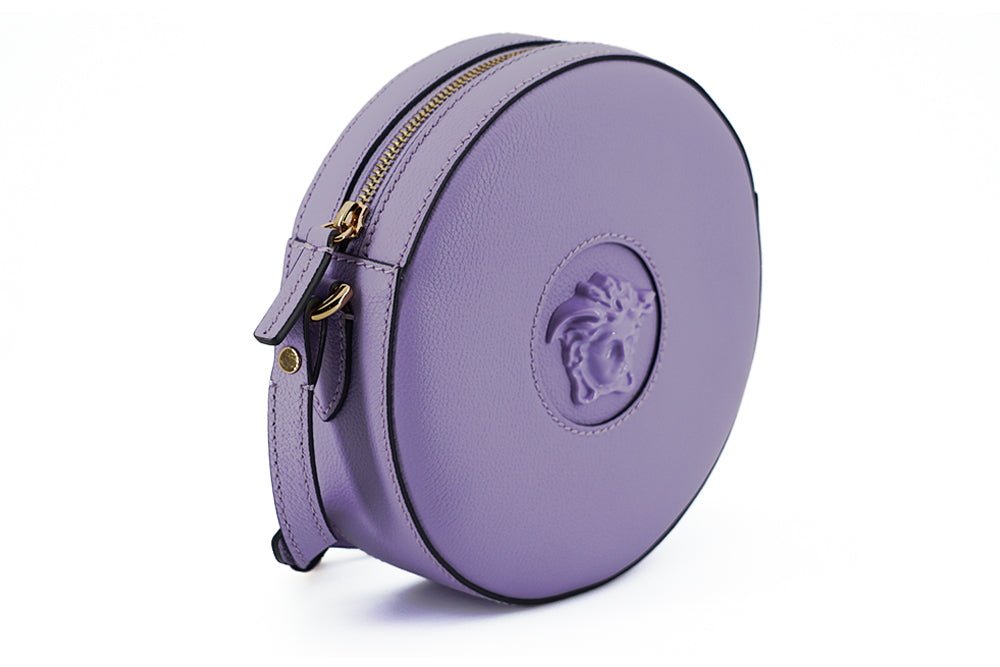 Versace lila pyöreä nahkainen crossbody laukku