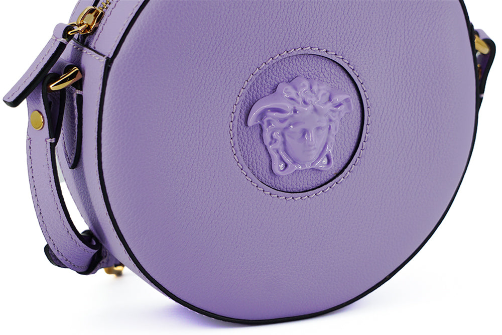 Versace lila pyöreä nahkainen crossbody laukku